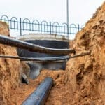 The fiber optic cable is installed in a trench beneath the existing sewerage engineering networks